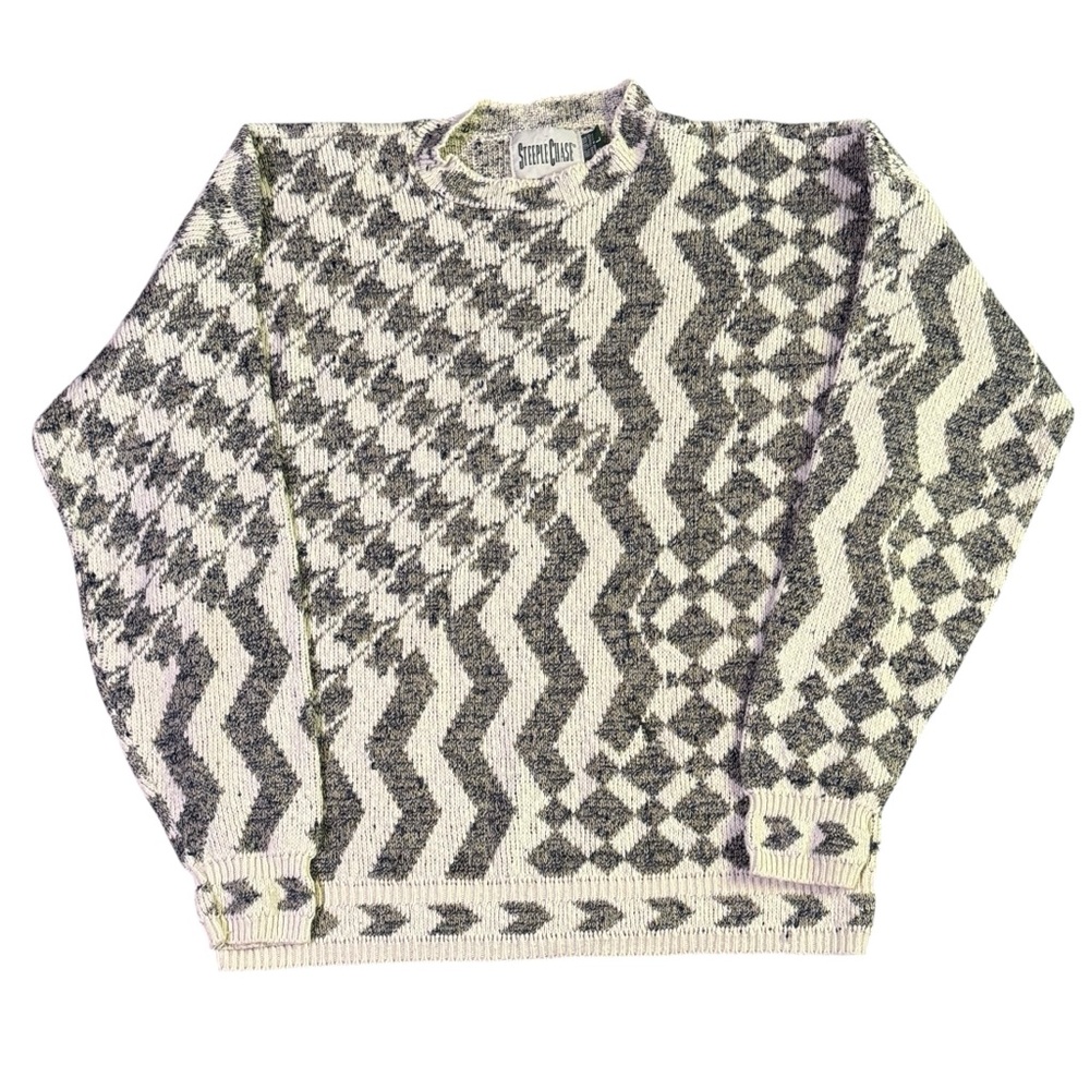 Vintage 80’s Steeplechase Houndstooth Knit Sweater Geometric Pattern Men’s L